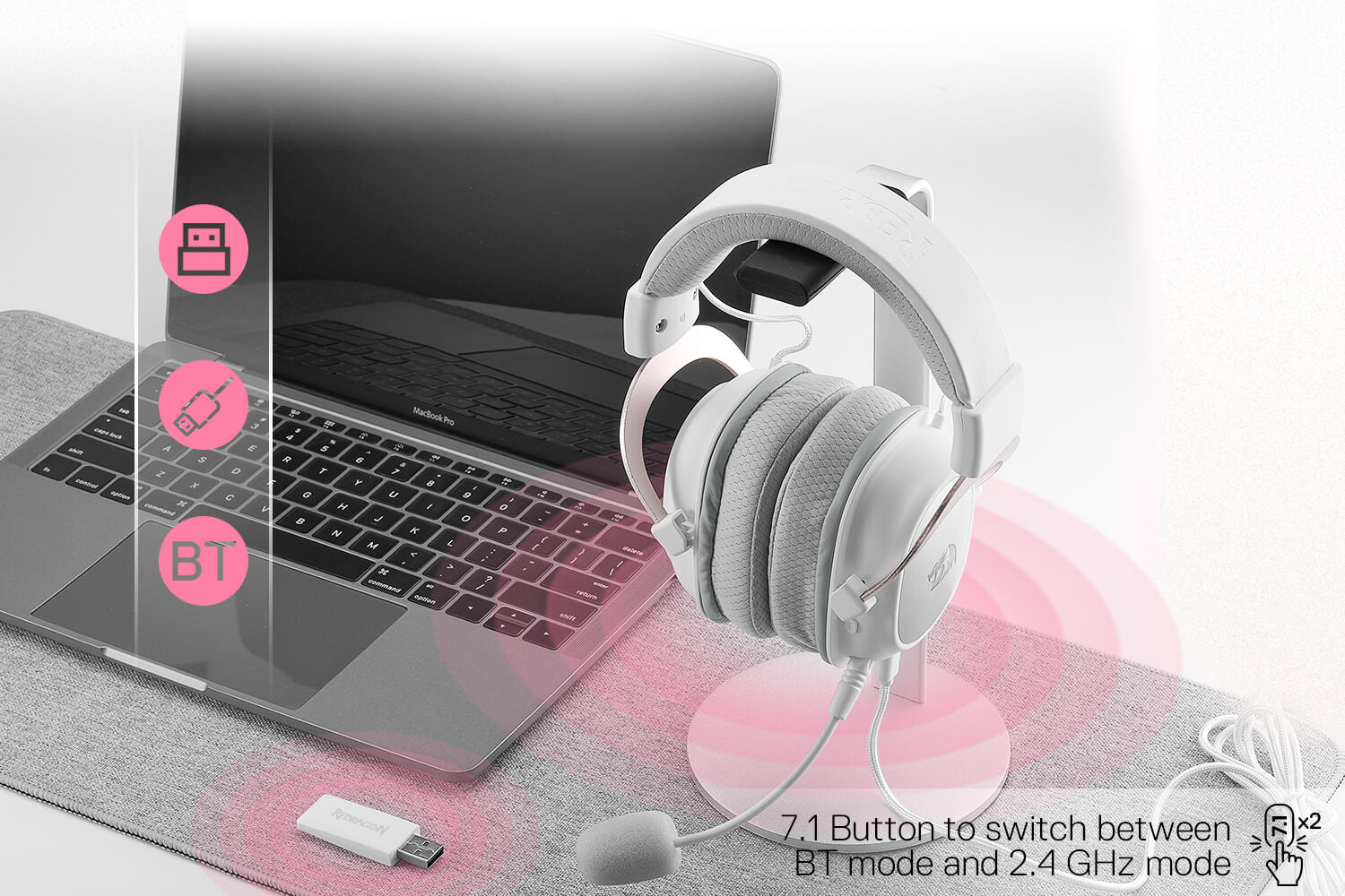 Redragon H510 PRO 3-Mode RGB Gaming Headset - 7.1 Surround Sound - 53MM Audio Drivers in Memory Foam Ear Pads w/Durable Fabric Cover- Multi Platforms Headphone - USB Powered for PC/PS4/NS