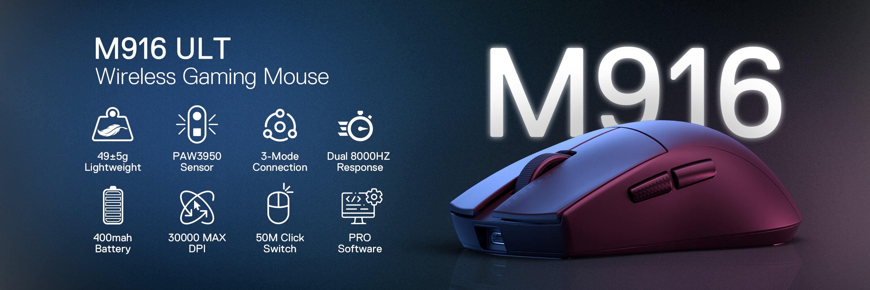 Redragon M916 UIT Wireless 8K Polling Rate Gaming Mouse