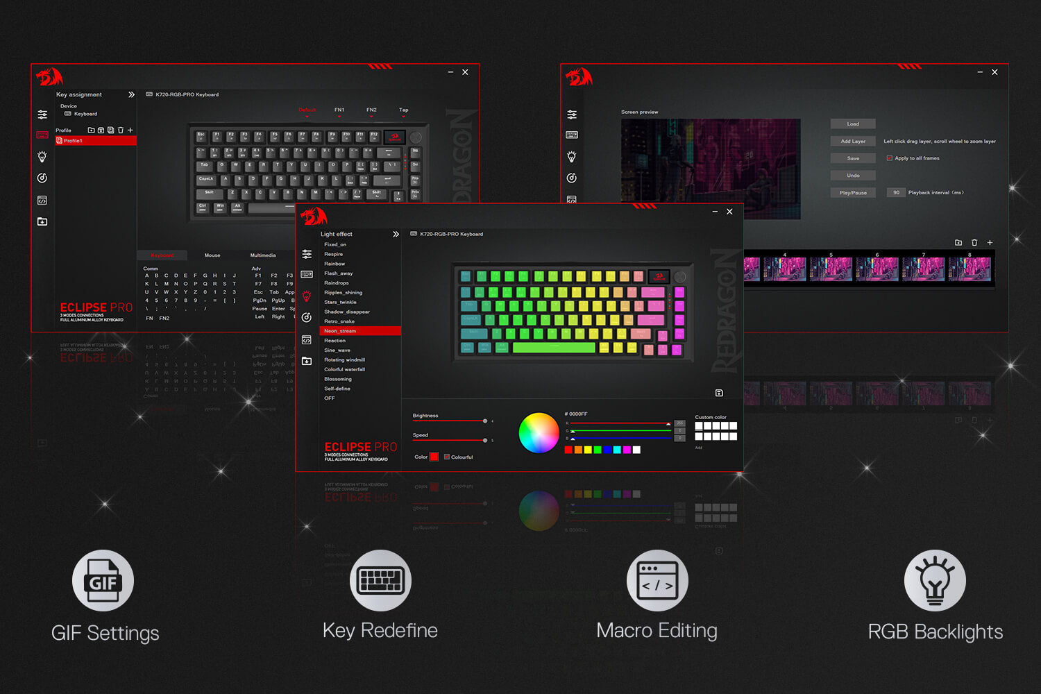 Redragon K720 Wireless CNC Gasket Gaming Keyboard w/Hype Screen & Knob, 81 Keys Mechanical Keyboard