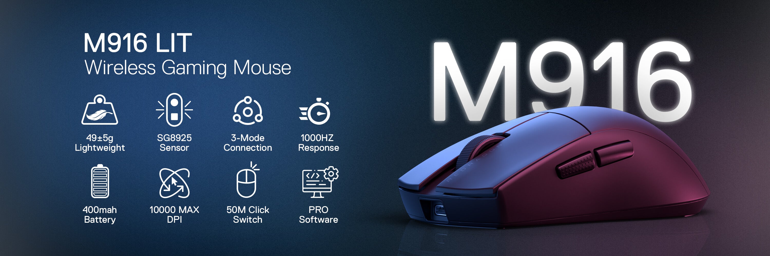 Redragon M916 LIT Wireless 8K Polling Rate Gaming Mouse