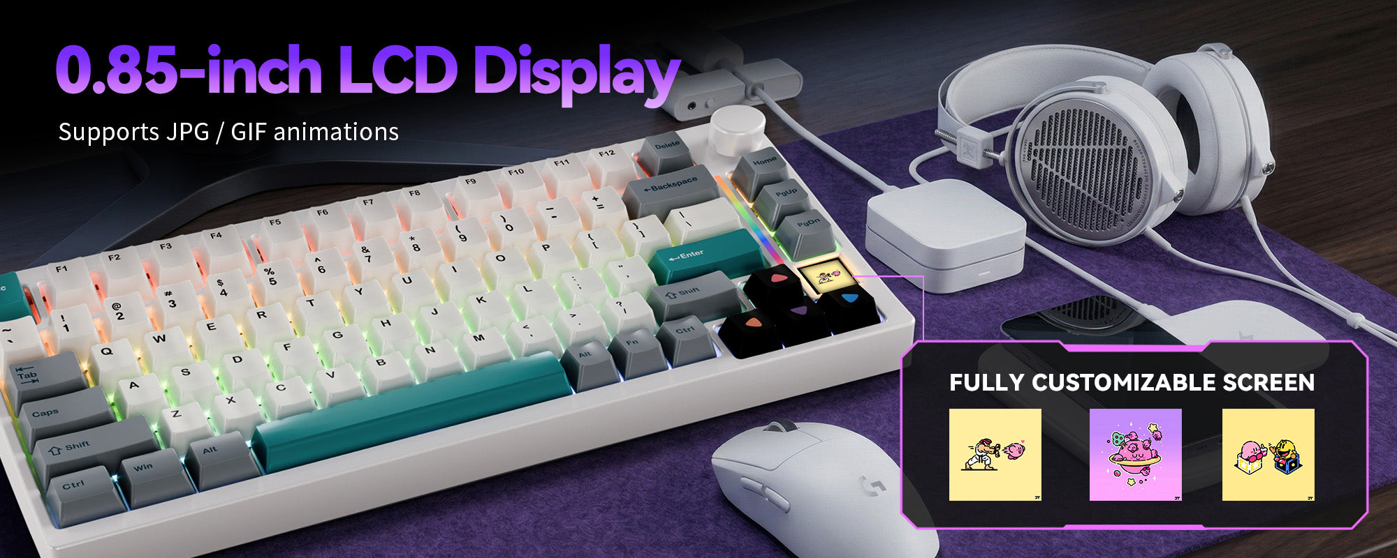 GamaKay TK75 SOCD silent mechanical keyboard feature display