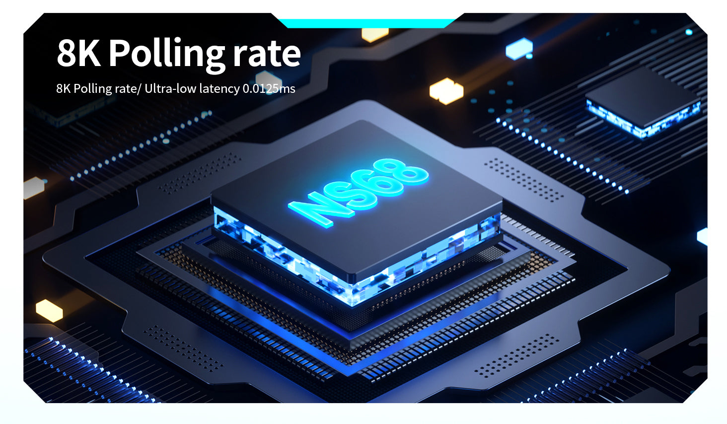 Keyboard technical specifications: 8K polling rate (8000 Hz) with ultra-low latency of 0.125 milliseconds. Includes reference to Snap tap technology
