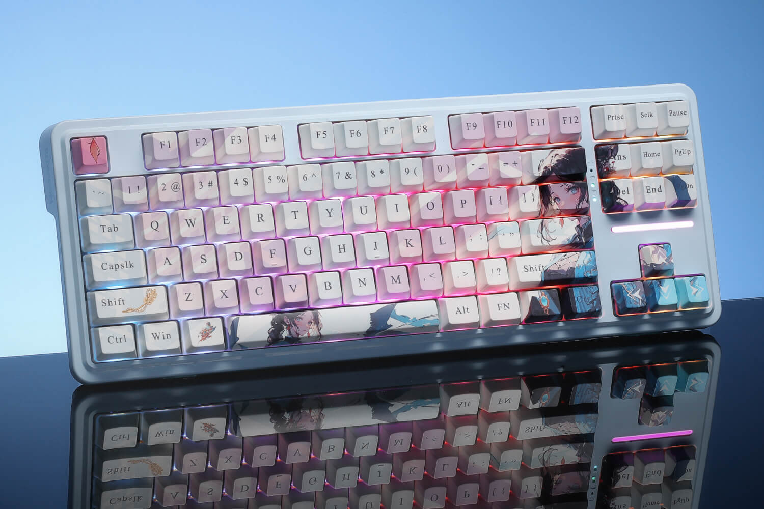 pastel-themed anime mechanical keyboard with custom keycaps and vibrant backlighting