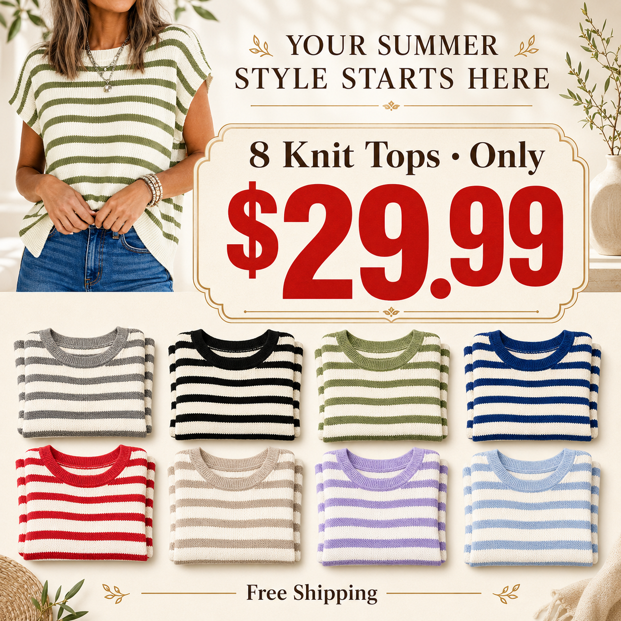 Women's Striped Crew Neck Pullover (Just $3 Each!)