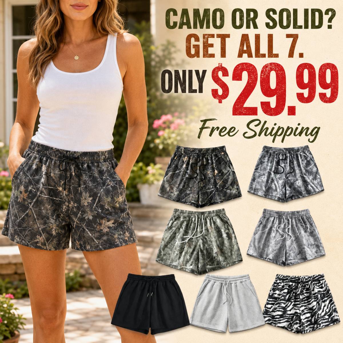 Women's Camo & Solid Summer Shorts