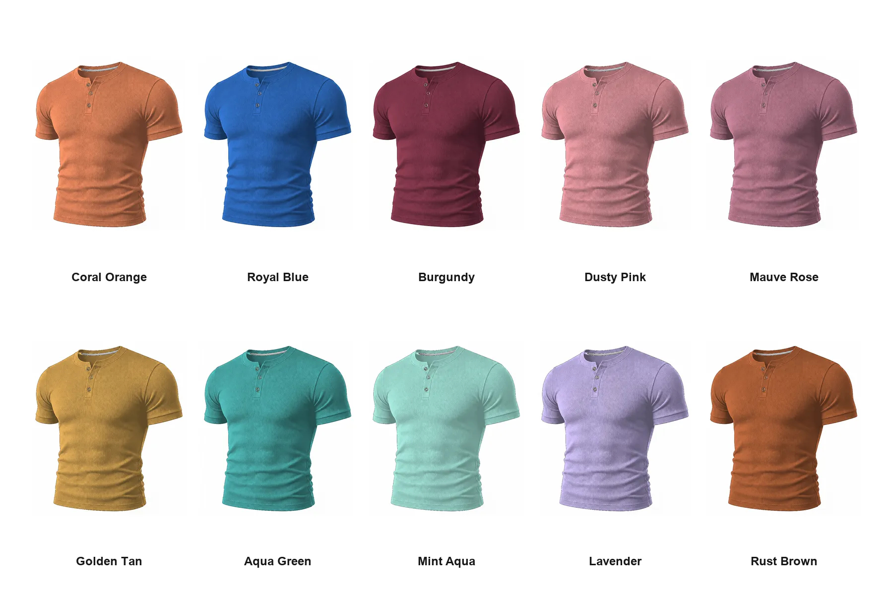 Men's Ribbed Knit Short Sleeve Henley Shirts Mixed Pack Set - Half Button Tees