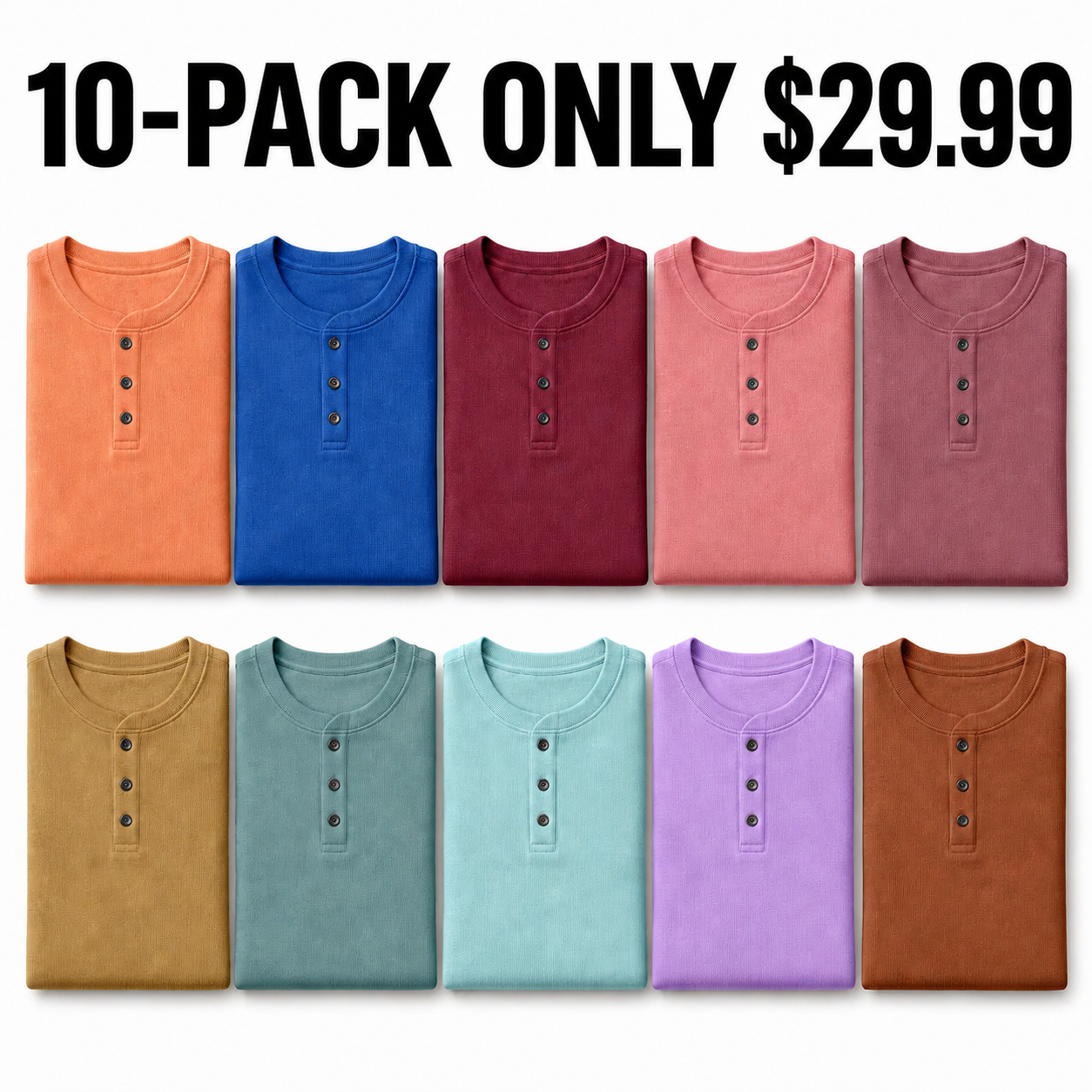 Men's Ribbed Knit Short Sleeve Henley Shirts Mixed Pack Set - Half Button Tees