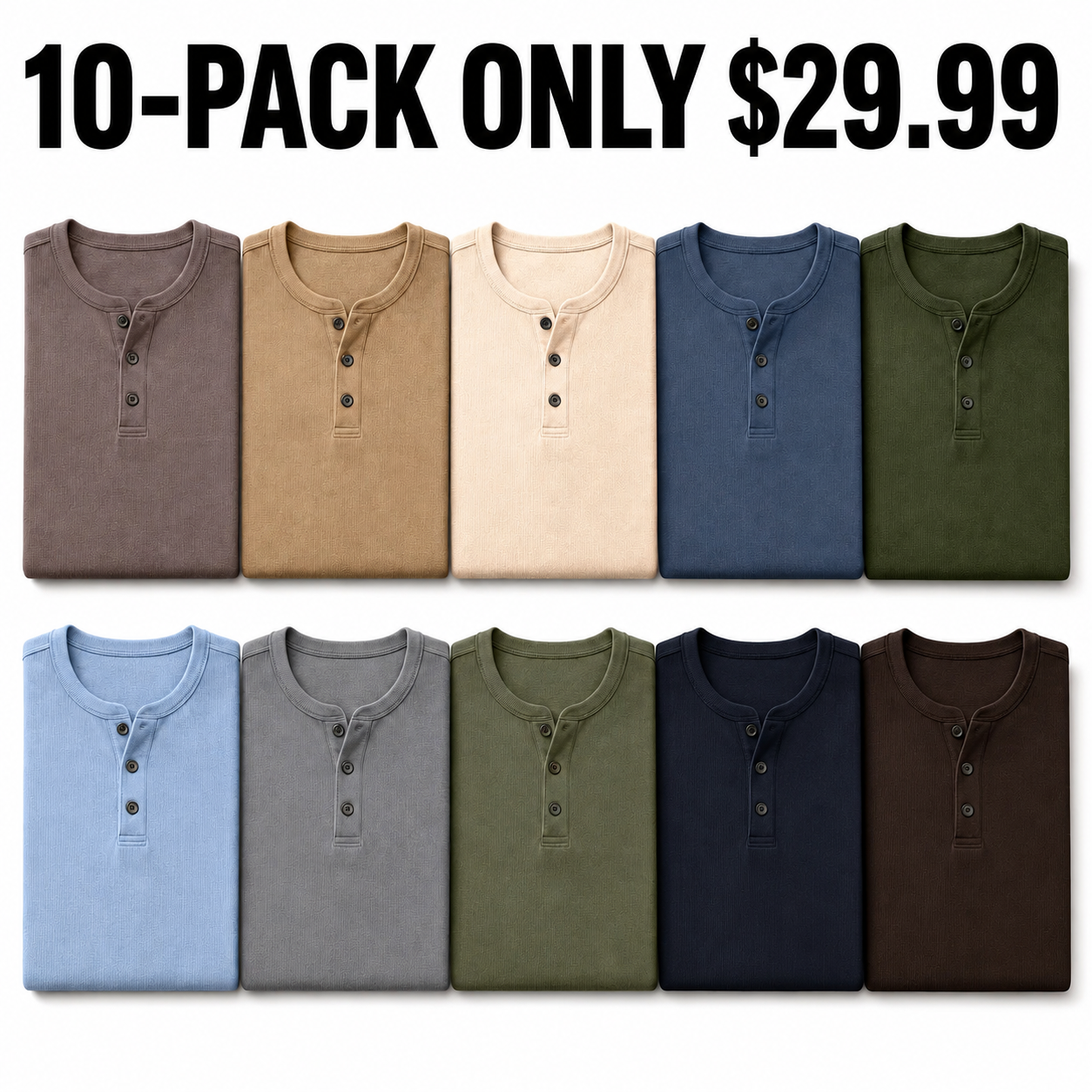 Men's Ribbed Knit Short Sleeve Henley Shirts Mixed Pack Set - Half Button Tees