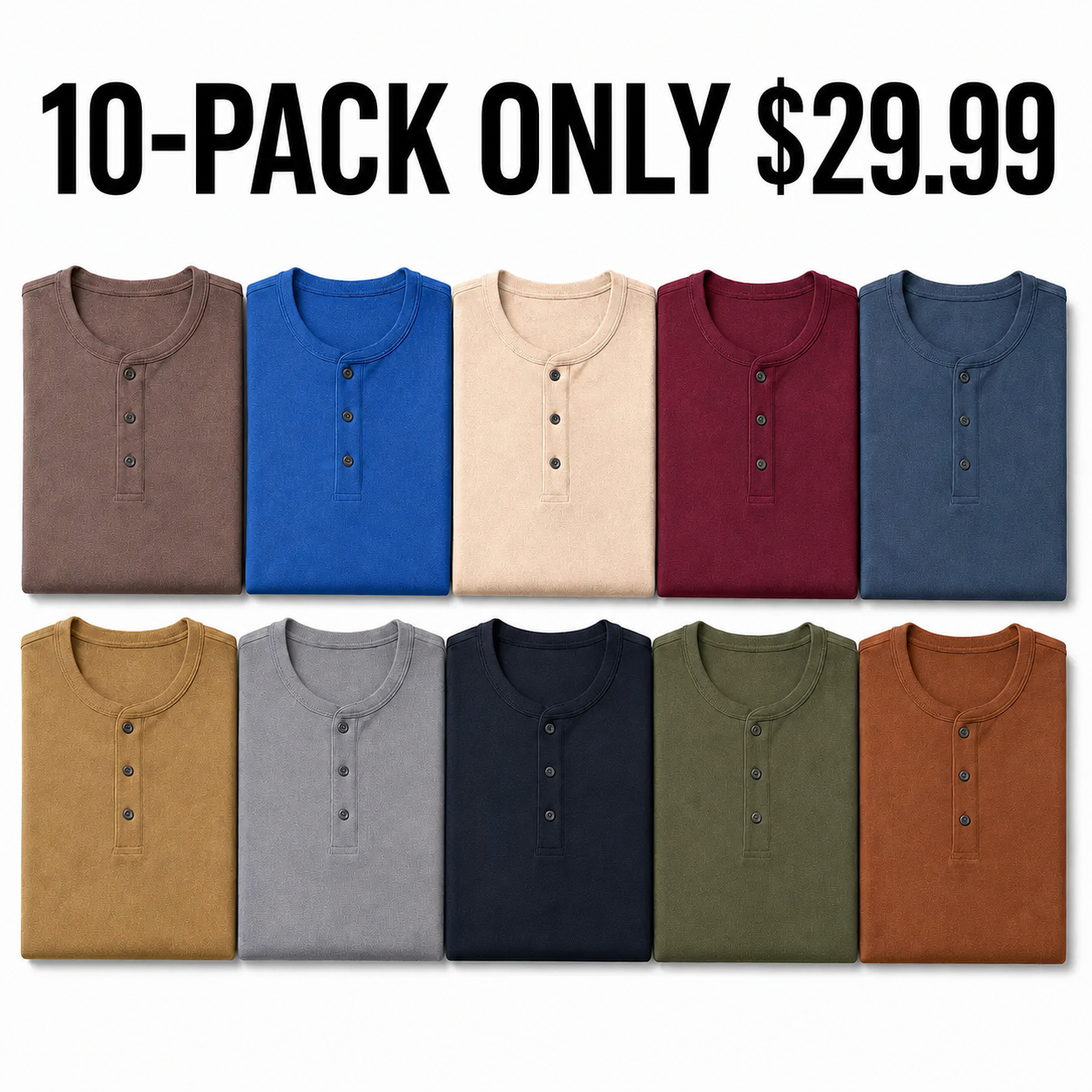 Men's Ribbed Knit Short Sleeve Henley Shirts Mixed Pack Set - Half Button Tees