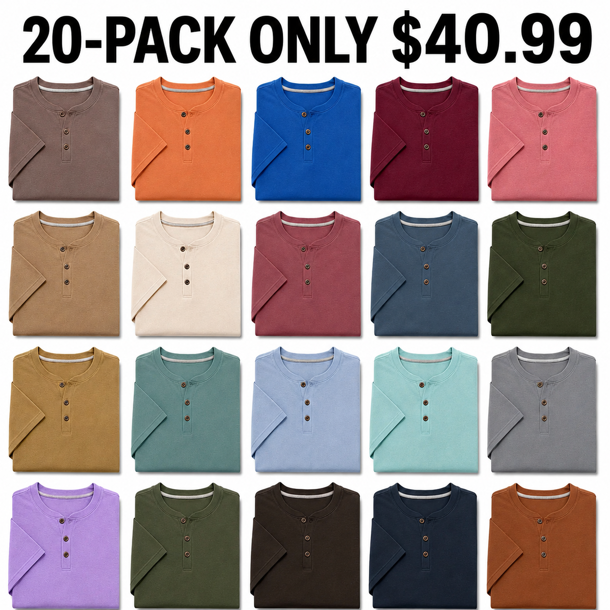 Men's Ribbed Knit Short Sleeve Henley Shirts Mixed Pack Set - Half Button Tees