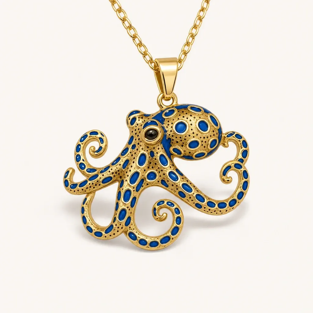 Collana con ciondolo a forma di animale marino a tema spiaggia, smalto colorato e catenina a maglia sottile; collana oceanica multidesign ideale per l'uso quotidiano