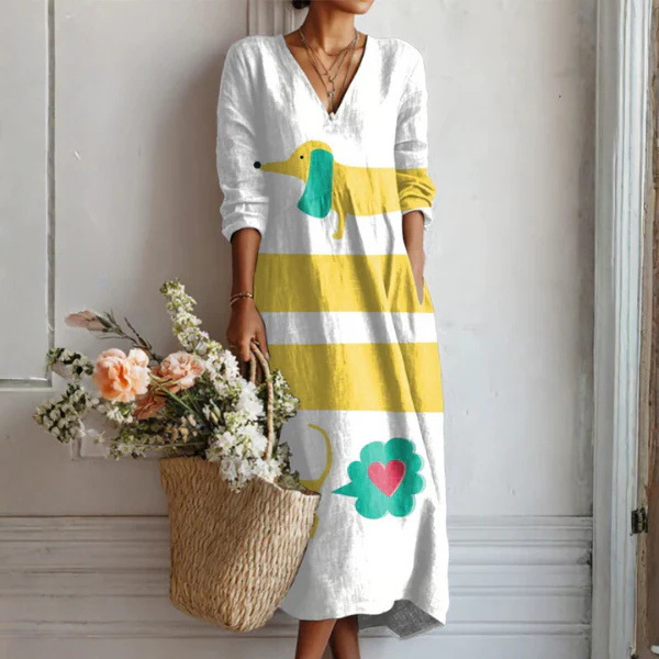 Women's Boho Floral Print Linen Maxi Dress