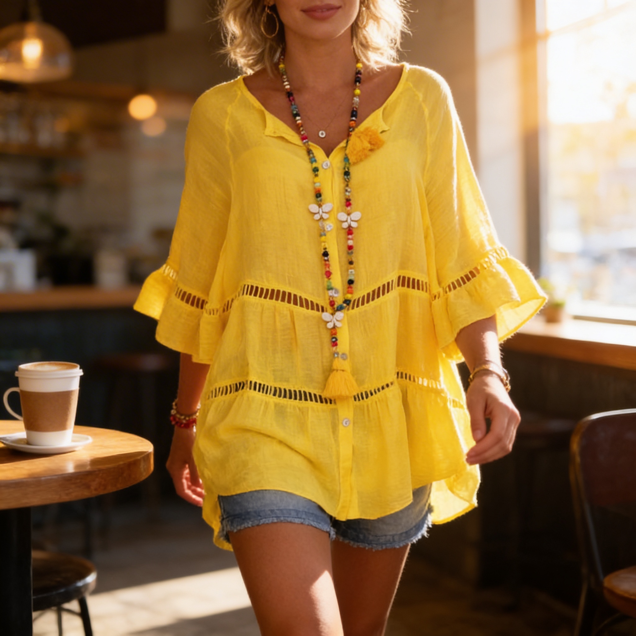 Hero image of a plus-size loose-fitting top dress with overlay text