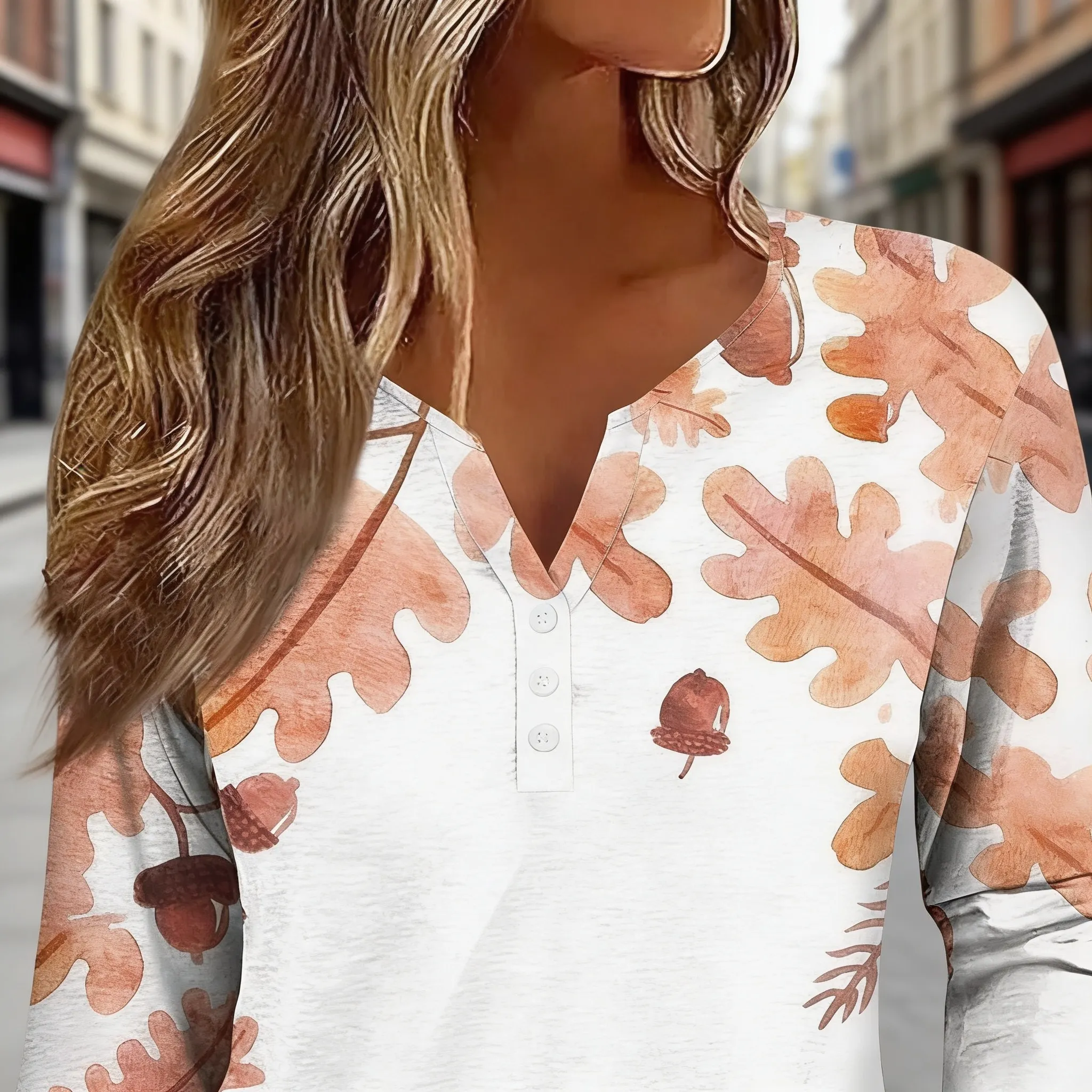 Model showcasing the V-neck design