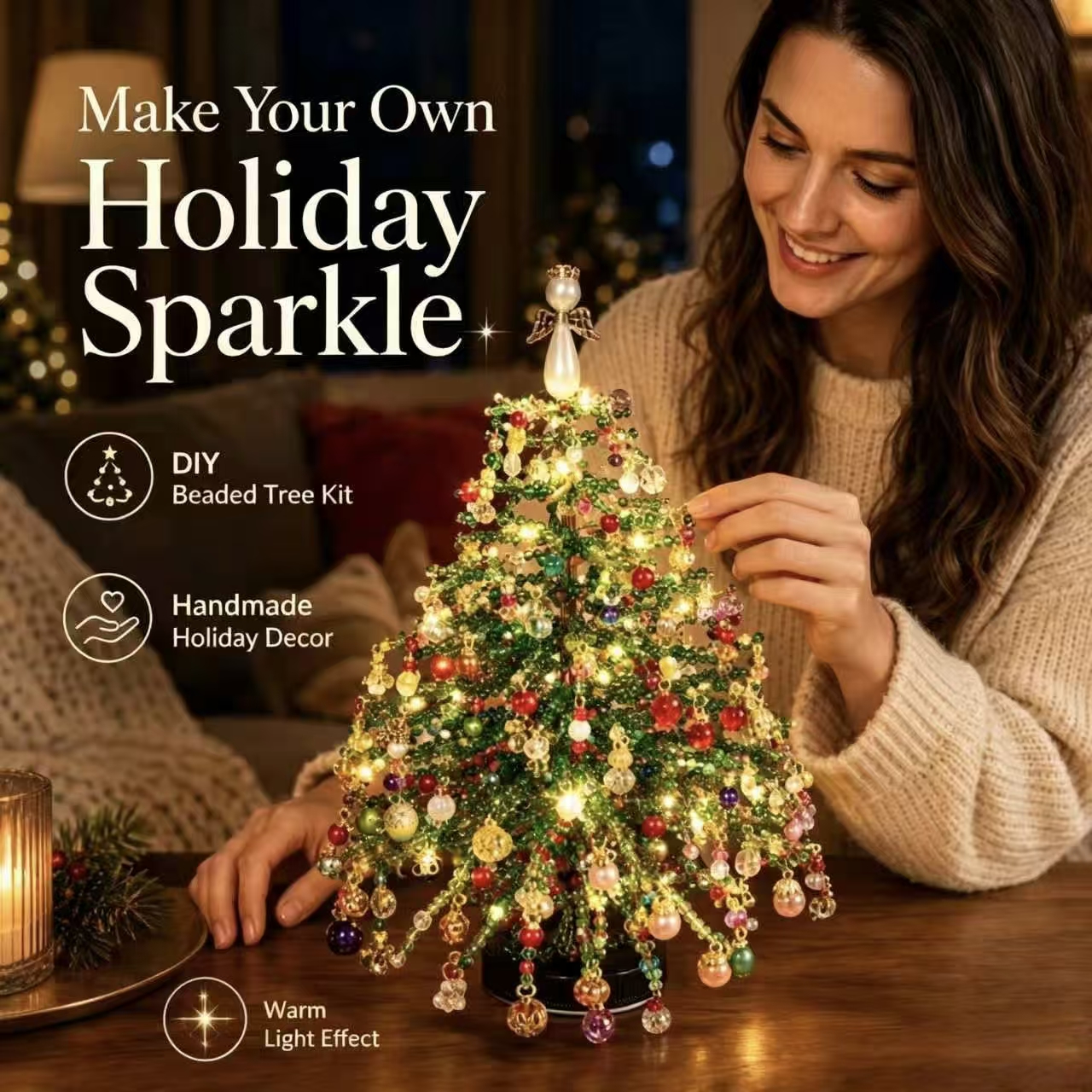 Elegante mini albero di Natale in perline – Set decorativo da collezione per le feste, da tavolo 🎄