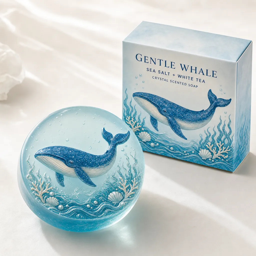 Sapone profumato cristallo rotondo balena e scatola retail Sale Marino più Tè Bianco