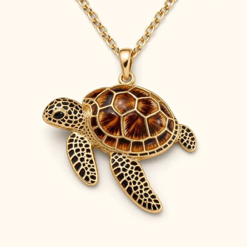 Collana con ciondolo a forma di animale marino a tema spiaggia, smalto colorato e catenina a maglia sottile; collana oceanica multidesign ideale per l'uso quotidiano