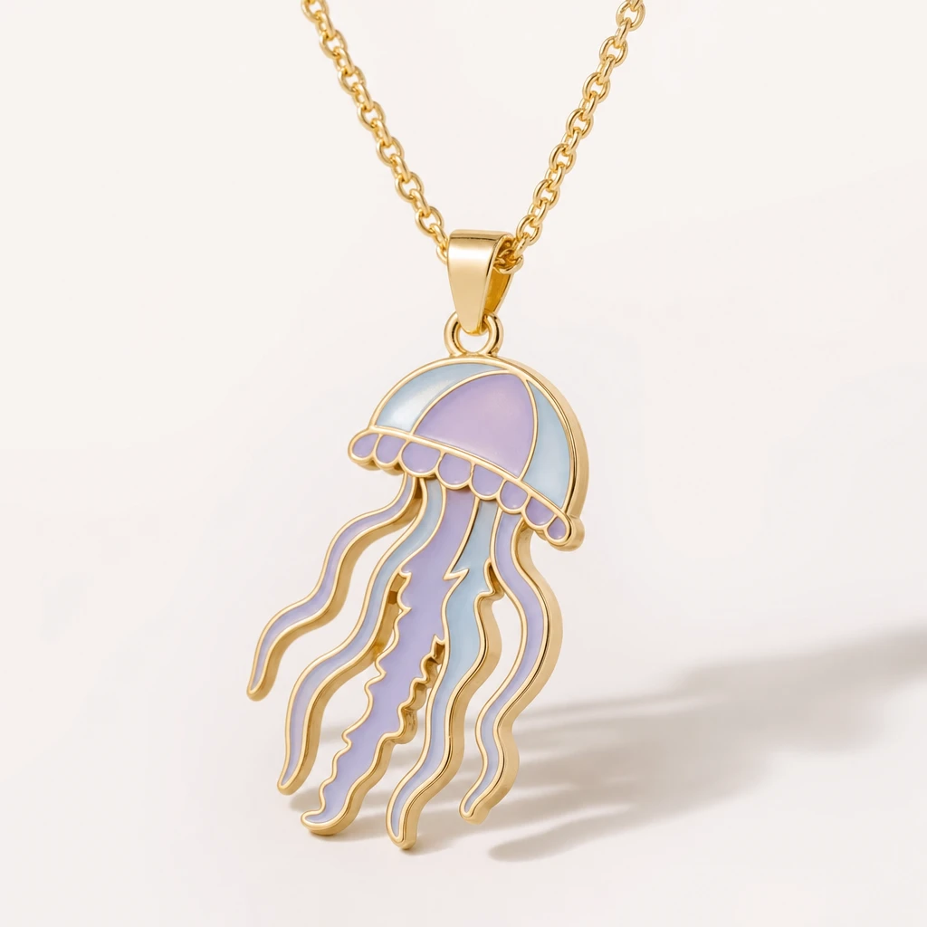 Collana con ciondolo a forma di animale marino a tema spiaggia, smalto colorato e catenina a maglia sottile; collana oceanica multidesign ideale per l'uso quotidiano