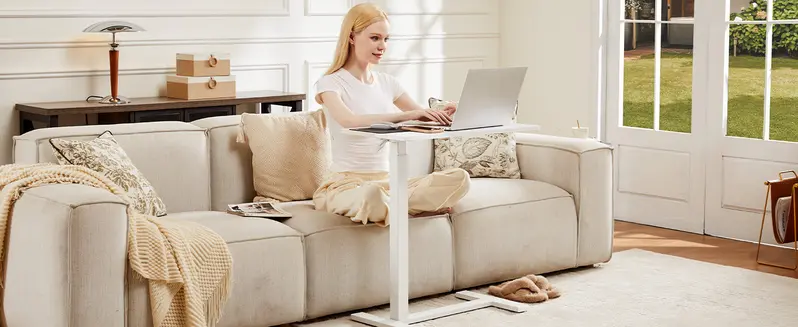 Product Introduction of Overbed Bedside Table with Wheels, Mobile Standing Stand Up Rolling Laptop PC, Adjustable Height Tray, Side Computer Workstation for Home Use 7