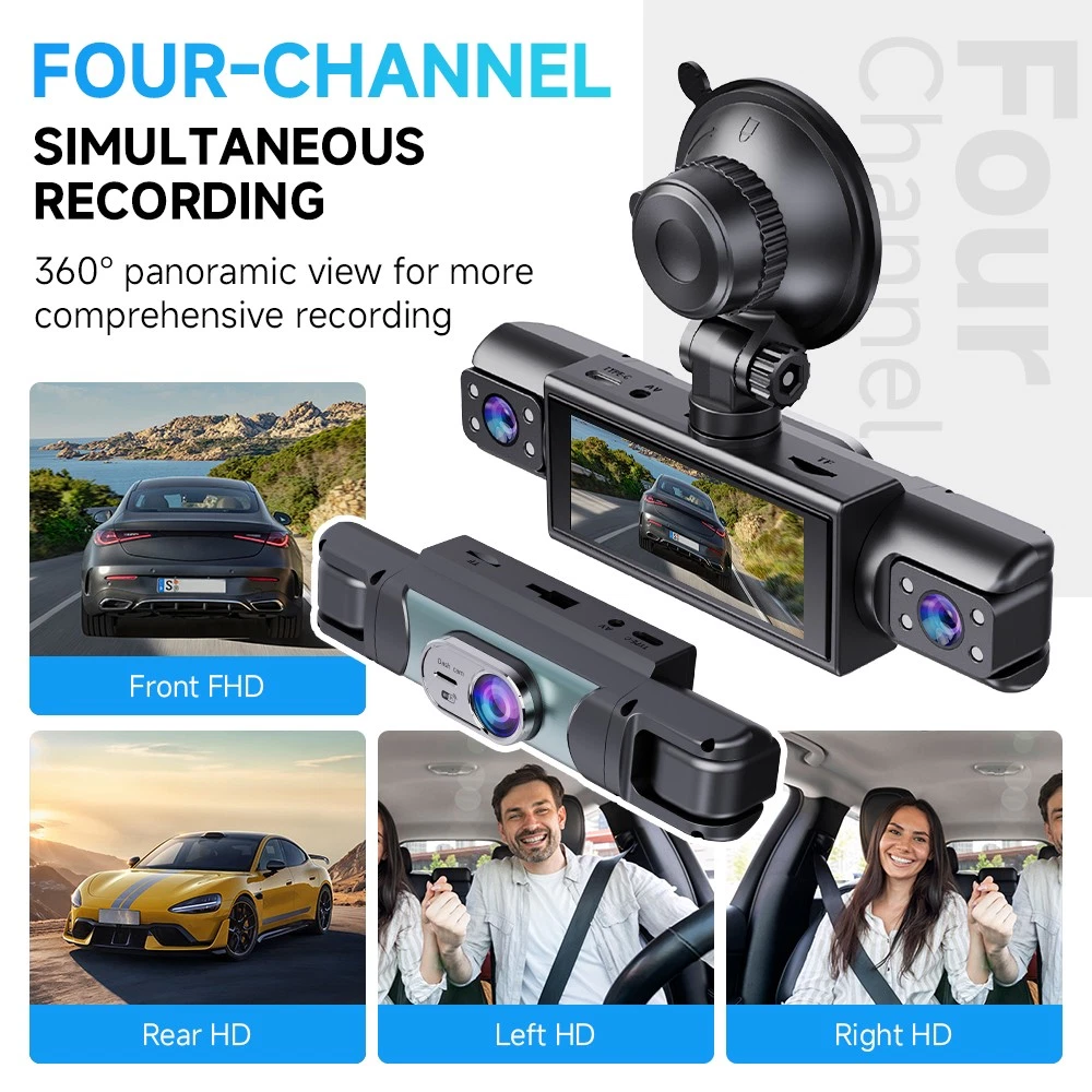 360 4 Channel 1080P HD Car Dash Cam Front and Rear Inside Left Right +Cam +Wifi