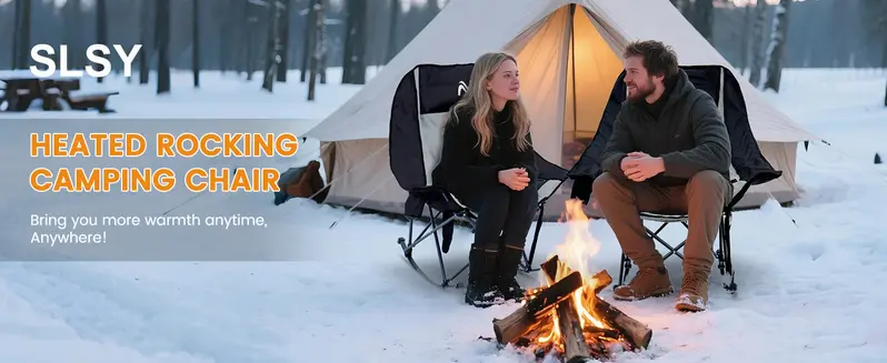 Product Introduction of SLSY Oversized Heated Rocking Camping Chair, 400lbs Capacity Portable Outdoor Rocker Padded Recliner Folding Lawn Chair, with Side Pockets & Carry Bag for Camping Patio Backyard【Batteries not included】 1