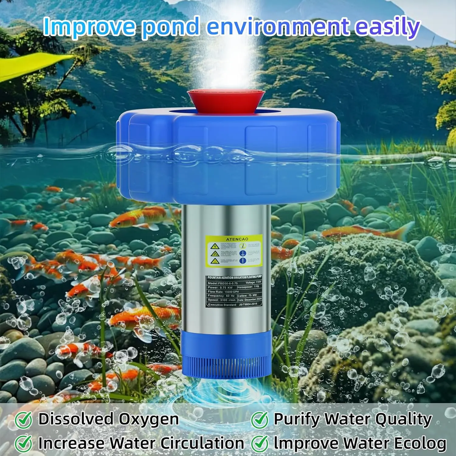 15000 GPH Pond Fountain Aerator - Dual Function