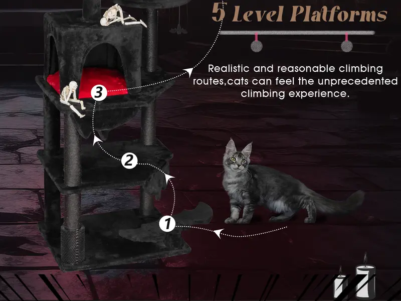 Product Introduction of [Springtok] KAMABOKO Gothic Cat Tree (30.3"-59") – Multiple Height Options,Cat scratching post, Cat Tree, Cat Tower with Gothic Design 13