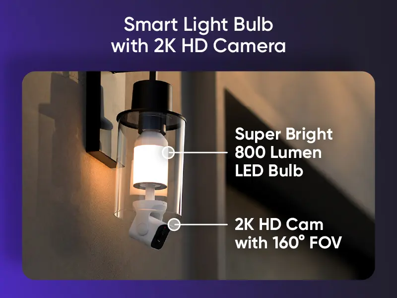 Product Introduction of Wyze Bulb Cam — 2K HD Light Bulb Security Camera, 24/7 MicroSD Recording, Color Night Vision, Optional Advanced AI Subscription for Pet/Package/Person Detection, Dimmable LED, Color Night Vision, 2-Way Audio 2