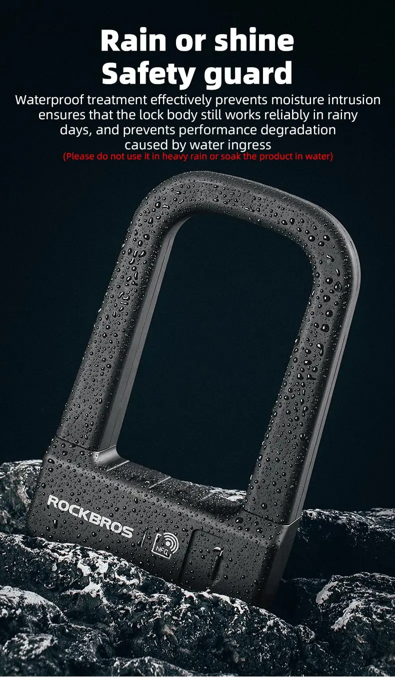 Product Introduction of ROCKBROS Smart U Lock NFC Unlocking (NFC fuction phone only),MTB Road Bike Lock  Anti-theft Lock Waterproof Rechargeable Safety Lock 14