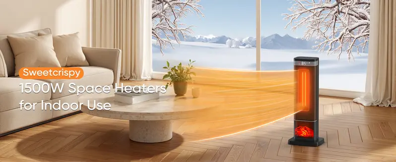 Product Introduction of Space Heaters for Indoor Use, Portable Heater with 3 Light Colors, Adjustable Thermostat with Remote, Tip-over Protection Up to 95°F, 60°Oscillation 7