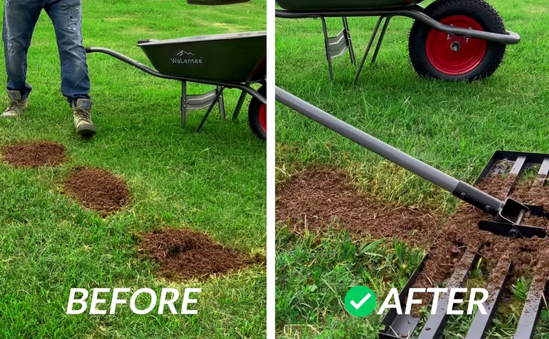 Product Introduction of Walensee Lawn Leveling Rake, Levelawn Tool, Heavy Duty Effort Saving Lawn Level Tool, Stainless Steel Handle Lawn Leveler for Yard Garden Golf Course, Ease Level Soil Sand Dirt Surfaces 5