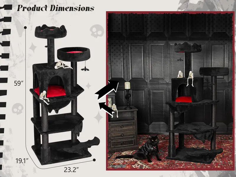Product Introduction of [Springtok] KAMABOKO Gothic Cat Tree (30.3"-59") – Multiple Height Options,Cat scratching post, Cat Tree, Cat Tower with Gothic Design 14