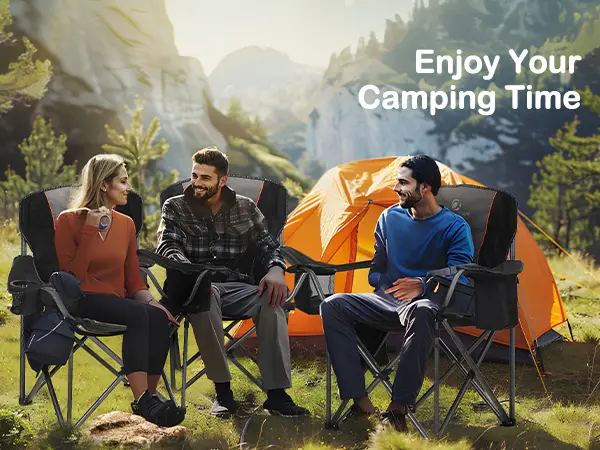 Product Introduction of PHI VILLA Oversized Camping Folding Chair, Heavy Duty Support 450 LBS Steel Frame Collapsible Padded Arm Chair with Cup Holder Quad Lumbar Back, Portable for Outdoor 1
