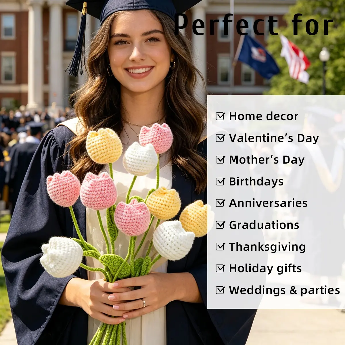 Handmade Knitted Tulip Bouquet - 10 Stems for Home Decor