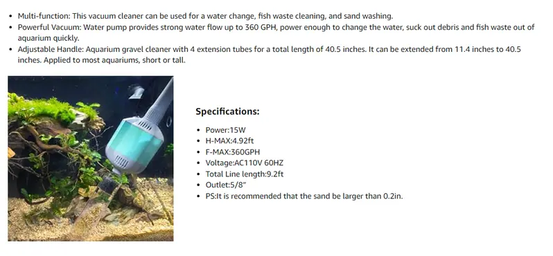 Product Introduction of hygger 360GPH Electric Aquarium Gravel Cleaner, 5 in 1 Automatic Fish Tank Cleaning Tool Set Vacuum Water Changer Sand Washer Filter Siphon Adjustable Length Pet Supplies 10