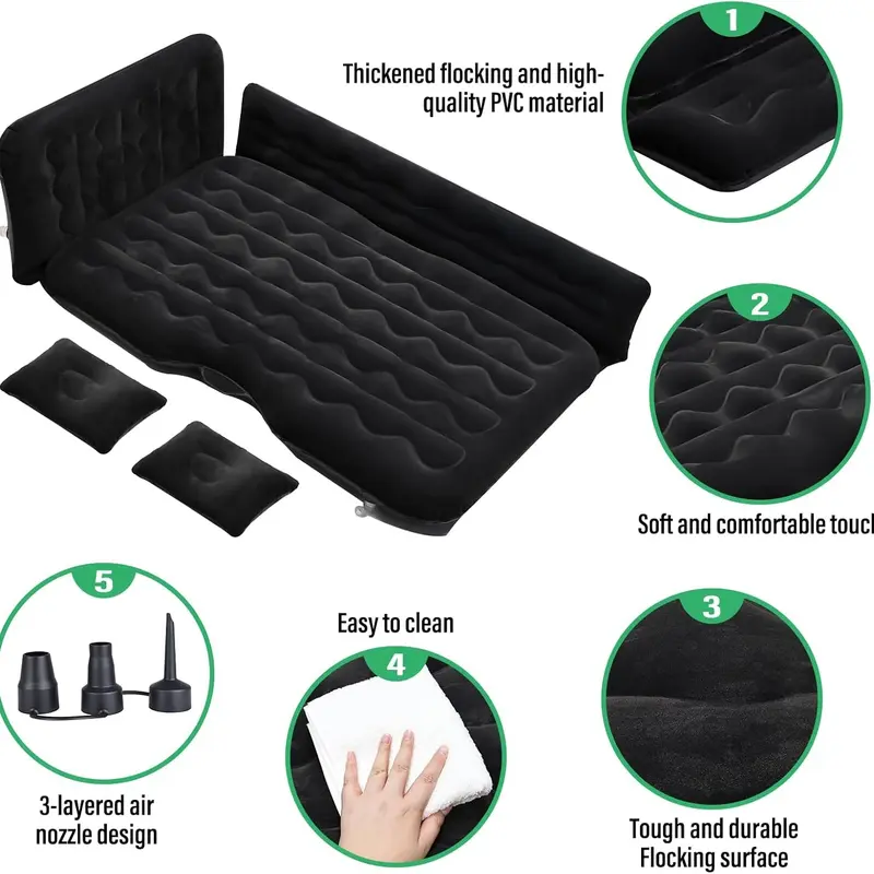 Product Introduction of Portable Car Rear Seat Inflatable Bed, 1 Set Inflatable Car Air Mattress with Accessories, Comfortable Travel Bedding Solution for Road Trip & Outdoor Adventure, Camping Supplies, Self Inflating Bed 7