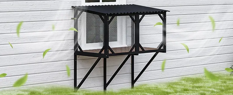 Product Introduction of LEMBERI Cat Window Box, 43.3" Catio Outdoor Cat Enclosure for Sunbathing, Napping & Overlooking, Sturdy Window Perch for Large Indoor Cats - All Weather Use, Nature Friendly Design 5