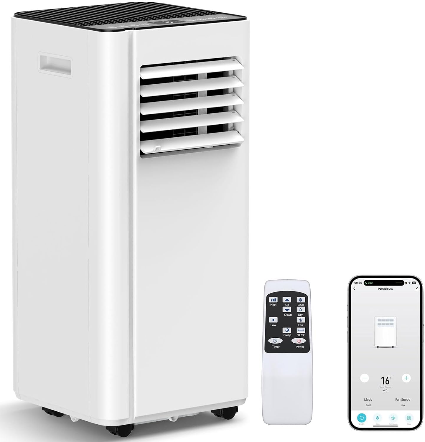 16,000 BTU Portable Air Conditioner with APP, 5-IN-1 Smart WiFi AC Unit Up to 750Sq.Ft with Built-in Cool, Dehumidifier & Fan Modes for Room&Office, 40dB Quiet, Sleep Mode, 24H Timer,Child Lock