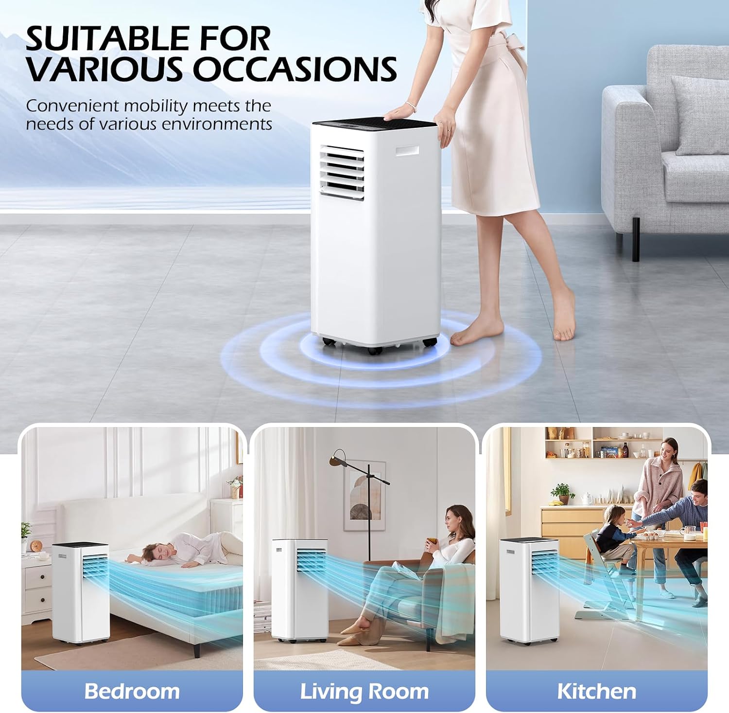 16,000 BTU Portable Air Conditioner with APP, 5-IN-1 Smart WiFi AC Unit Up to 750Sq.Ft with Built-in Cool, Dehumidifier & Fan Modes for Room&Office, 40dB Quiet, Sleep Mode, 24H Timer,Child Lock