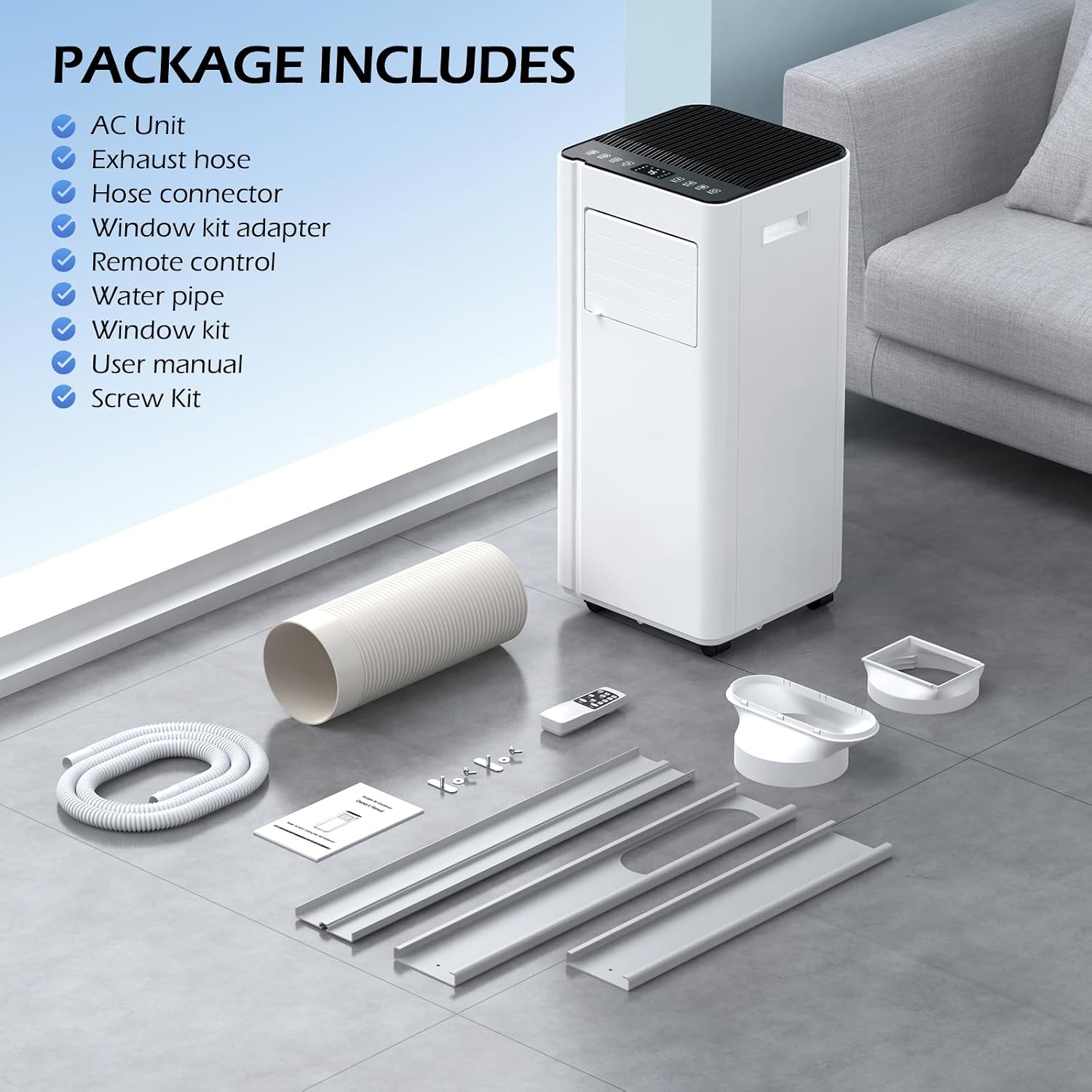 16,000 BTU Portable Air Conditioner with APP, 5-IN-1 Smart WiFi AC Unit Up to 750Sq.Ft with Built-in Cool, Dehumidifier & Fan Modes for Room&Office, 40dB Quiet, Sleep Mode, 24H Timer,Child Lock