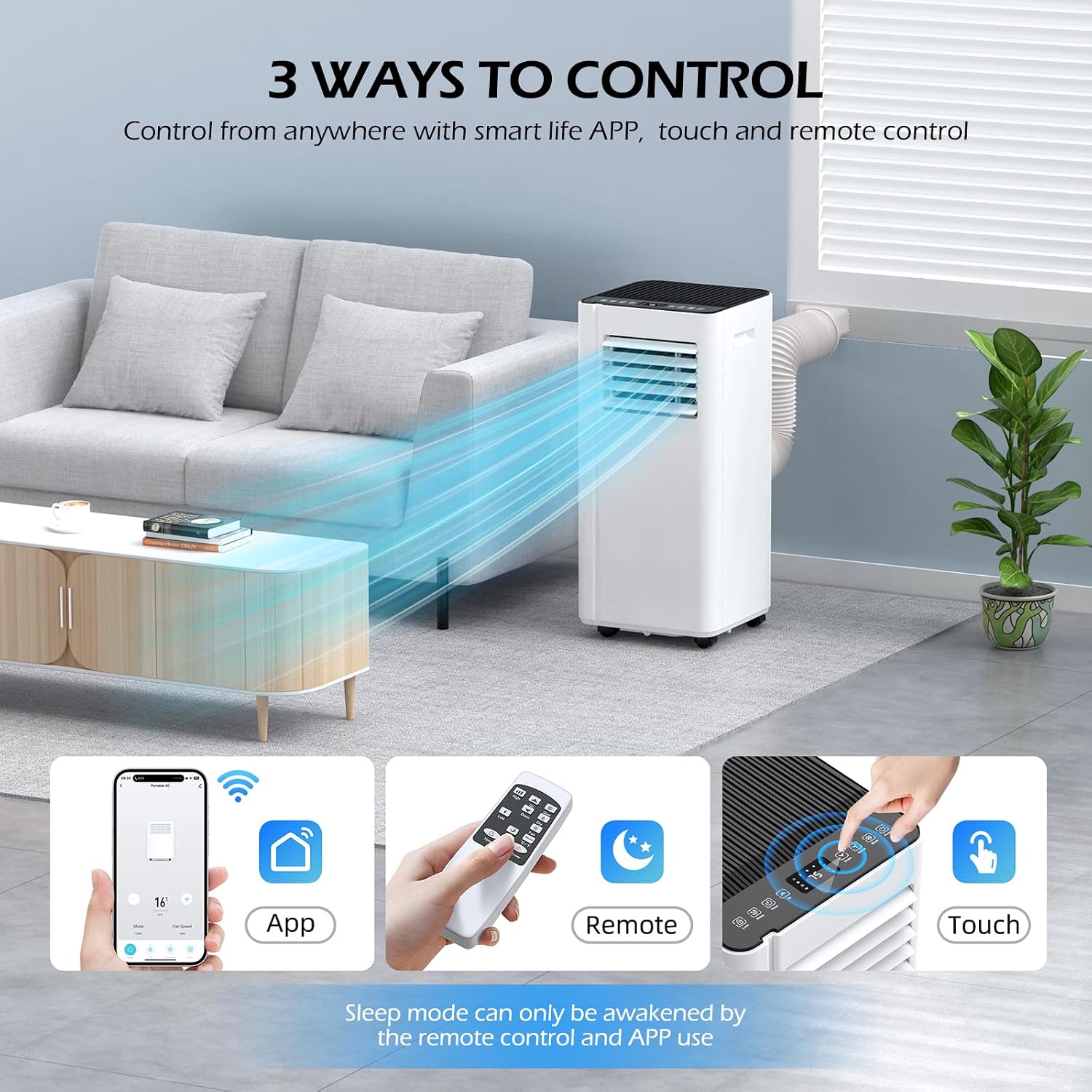 16,000 BTU Portable Air Conditioner with APP, 5-IN-1 Smart WiFi AC Unit Up to 750Sq.Ft with Built-in Cool, Dehumidifier & Fan Modes for Room&Office, 40dB Quiet, Sleep Mode, 24H Timer,Child Lock