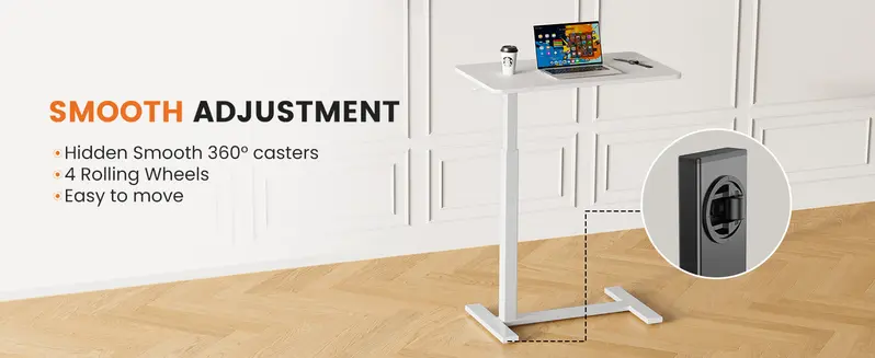 Product Introduction of Overbed Bedside Table with Wheels, Mobile Standing Stand Up Rolling Laptop PC, Adjustable Height Tray, Side Computer Workstation for Home Use 4