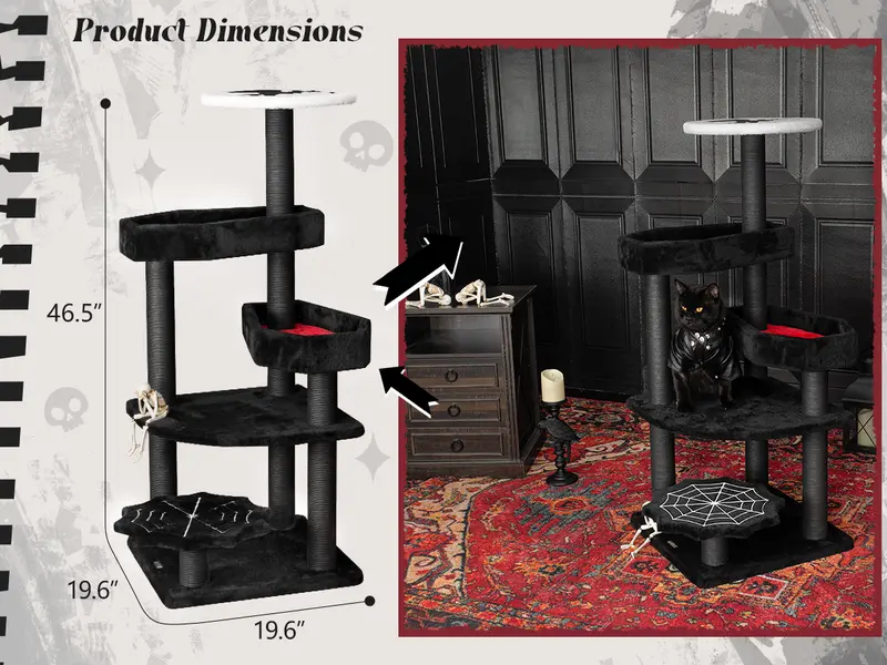 Product Introduction of [Springtok] KAMABOKO Gothic Cat Tree (30.3"-59") – Multiple Height Options,Cat scratching post, Cat Tree, Cat Tower with Gothic Design 19