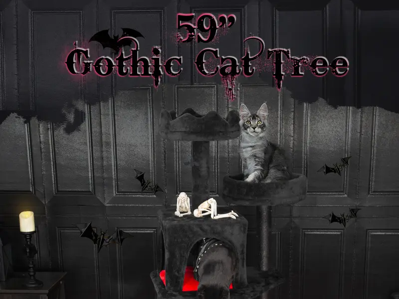 Product Introduction of [Springtok] KAMABOKO Gothic Cat Tree (30.3"-59") – Multiple Height Options,Cat scratching post, Cat Tree, Cat Tower with Gothic Design 11