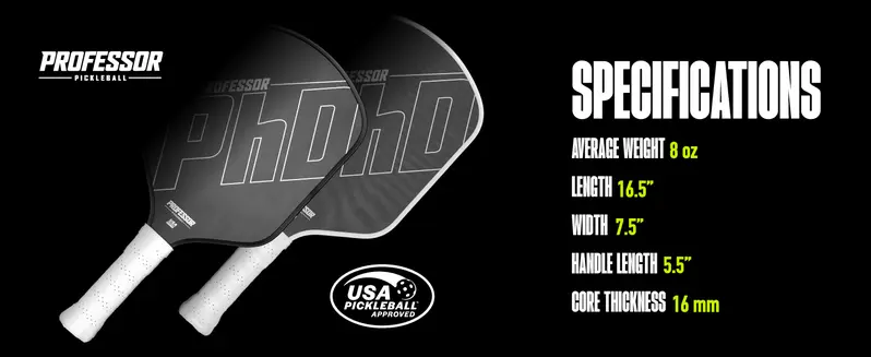 Product Introduction of Professor PhD Raw Carbon Fiber Pickleball Paddle - 16MM - USA Pickleball Approved - Honeycomb Core - Power & Control 4