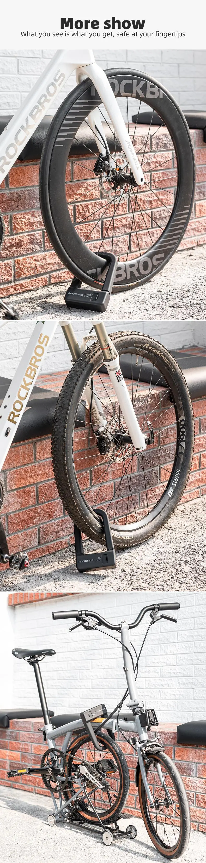 Product Introduction of ROCKBROS Smart U Lock NFC Unlocking (NFC fuction phone only),MTB Road Bike Lock  Anti-theft Lock Waterproof Rechargeable Safety Lock 16