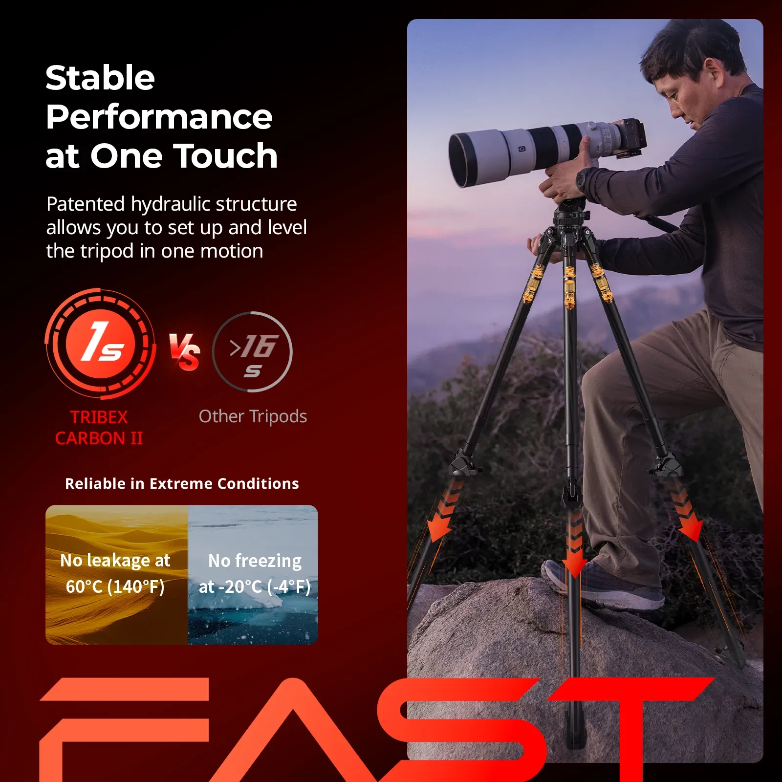 All-Terrain Carbon Fiber Video Tripod with Dynamic Balance Fluid Head
