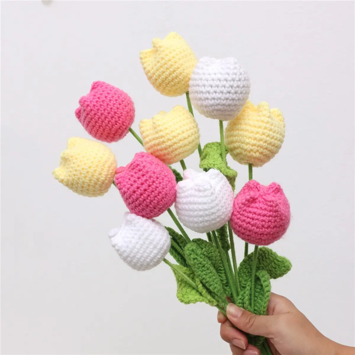 Handmade Knitted Tulip Bouquet - 10 Stems for Home Decor