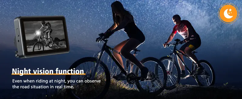 Product Introduction of Bike camera, Handlebar Bicycle Rear View camera with 4.3'' HD Night Vision Function, 145° Wide Angle View, Adjustable Rotatable Bracket, Compatible with Bicycle, Mountain, Road Bike 5