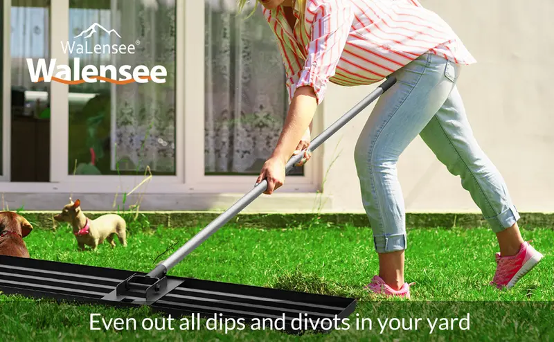 Product Introduction of Walensee Lawn Leveling Rake, Levelawn Tool, Heavy Duty Effort Saving Lawn Level Tool, Stainless Steel Handle Lawn Leveler for Yard Garden Golf Course, Ease Level Soil Sand Dirt Surfaces 7